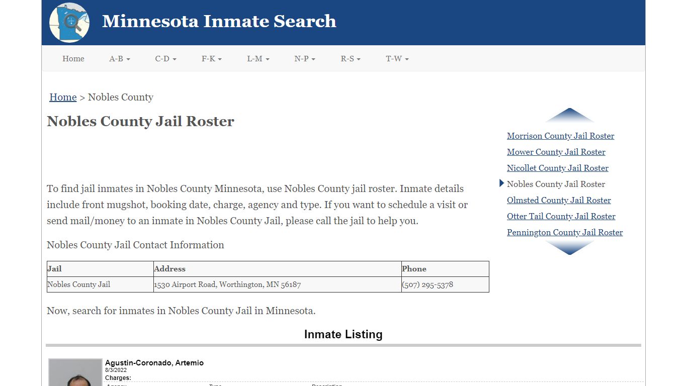 Nobles County Jail Roster - Minnesota Inmate Search